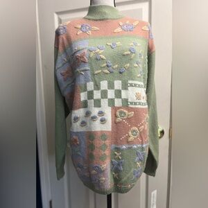 Vintage Alfred Dunner Pastel Floral Patchwork Sweater